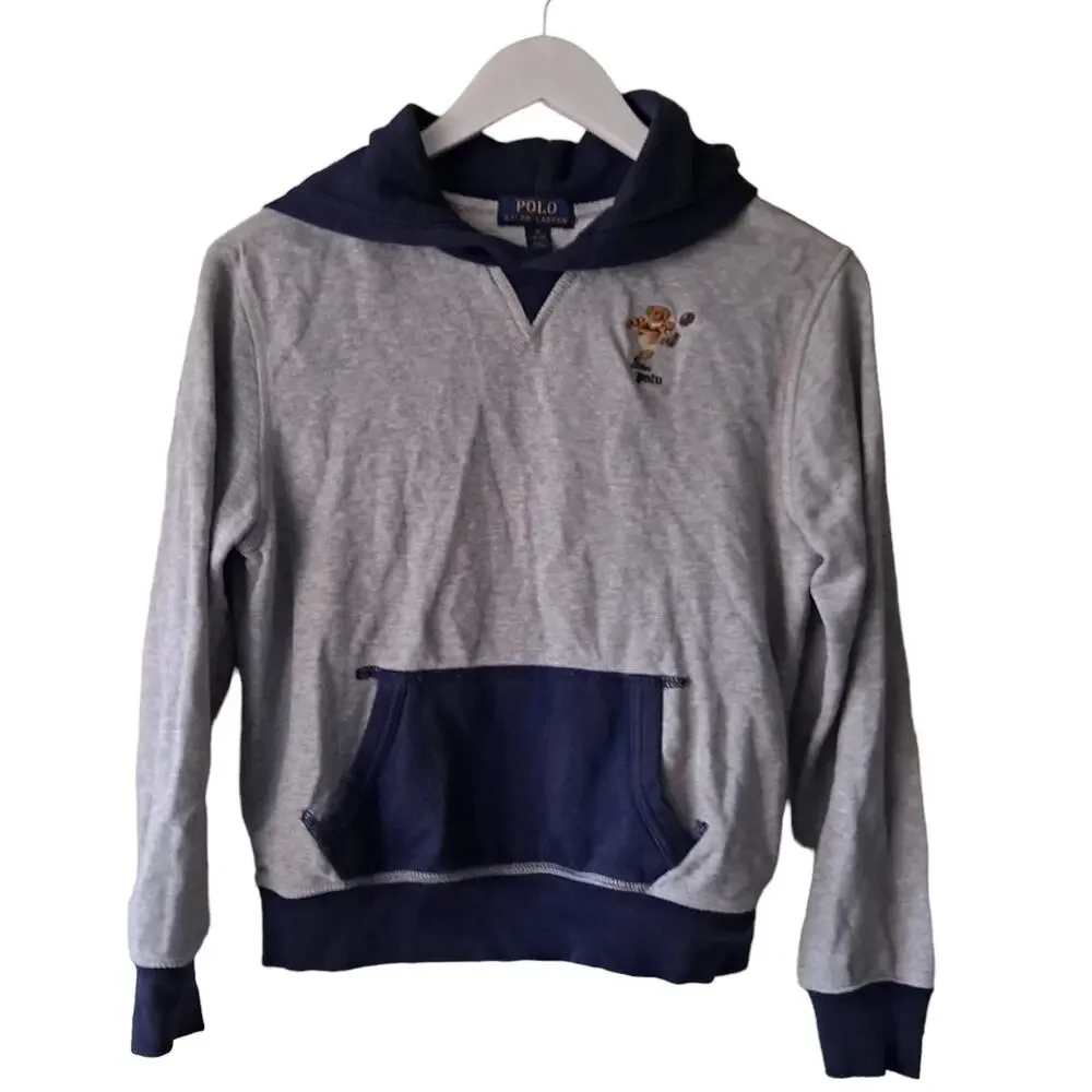 Polo Ralph Lauren Kids Navy & Gray Cotton Long Sleeve Sweat Hoodie - Size M